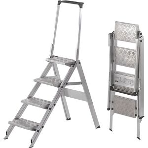 kaiserkraft Escalera plegable de aluminio, peldaños de aluminio acanalado, con arco de seguridad, 4 peldaños