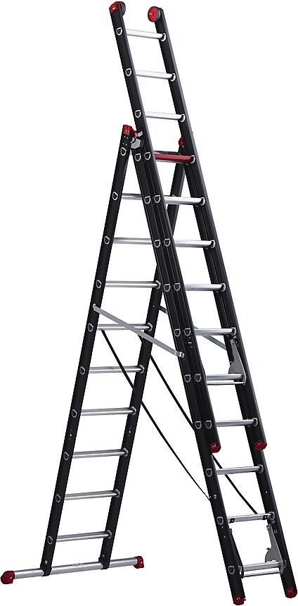 Altrex Escalera multiusos, revestida de aluminio, de 3 tramos, en negro, 3 x 10 peldaños