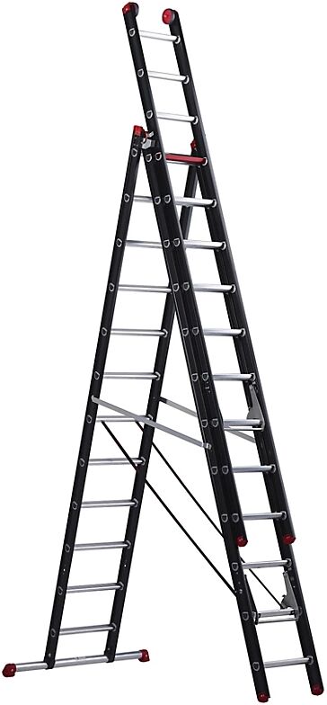 Altrex Escalera multiusos, revestida de aluminio, de 3 tramos, en negro, 3 x 12 peldaños