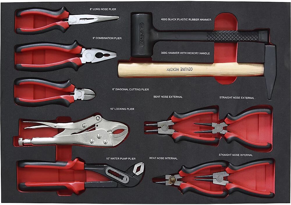 kaiserkraft Tableros de herramientas, juego de tenazas y martillos, para A x P 536 x 410 mm, 11 piezas
