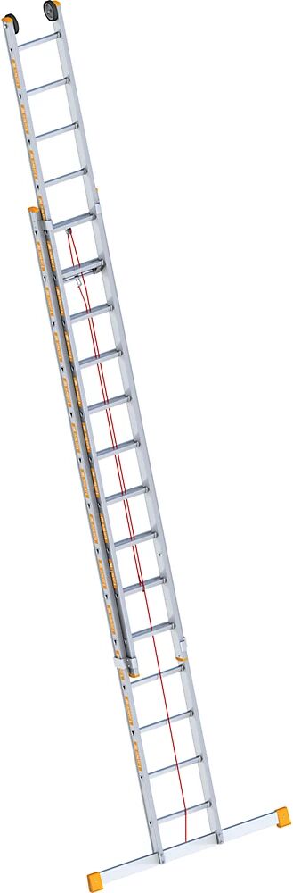 Layher Escalera de aluminio con cable, de 2 piezas, extraíble, incl. traviesa, 2 x 14 peldaños