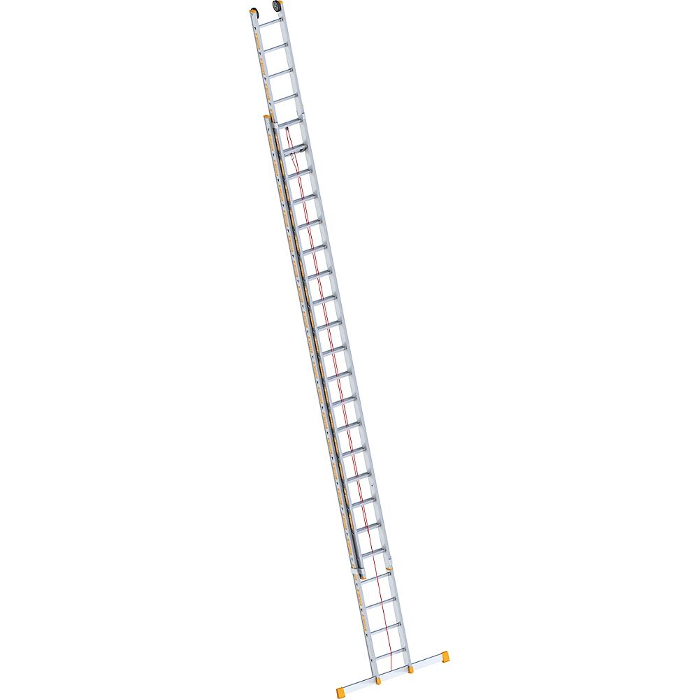 Layher Escalera de aluminio con cable, de 2 piezas, extraíble, incl. traviesa, 2 x 22 peldaños
