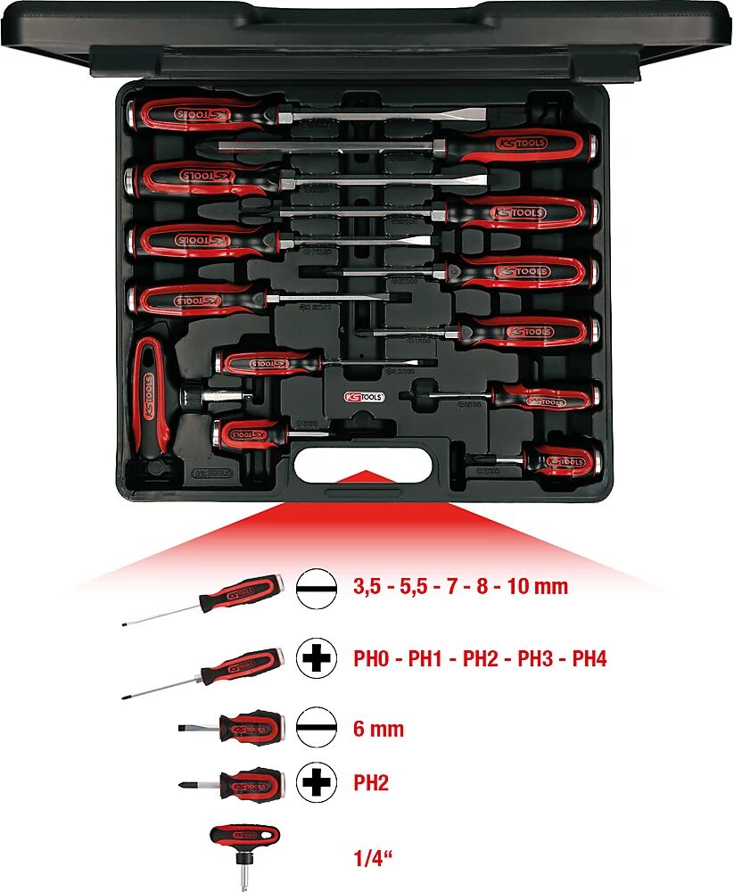 KS Tools Juego de destornilladores de impacto ERGOTORQUEmax, hoja de forma hexagonal, 14 piezas