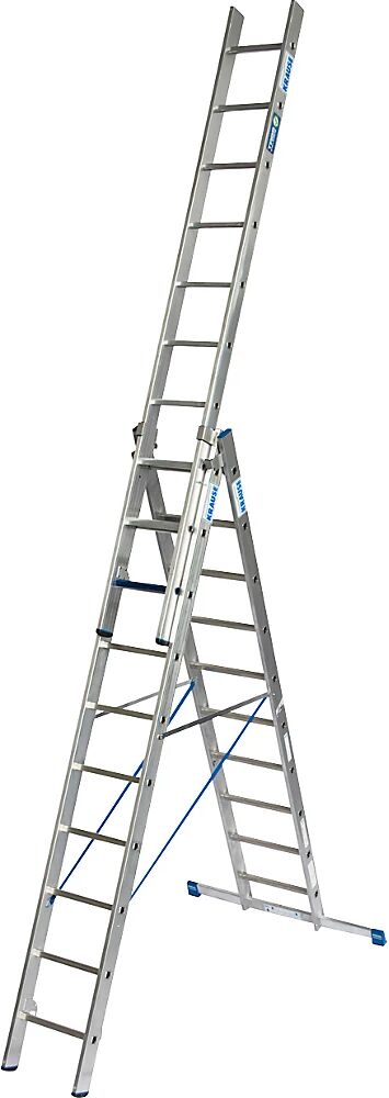 KRAUSE Escalera multiusos profesional STABILO + S, de 3 tramos, combinación de peldaños planos y estrechos, 3 x 10 peldaños planos / estrechos