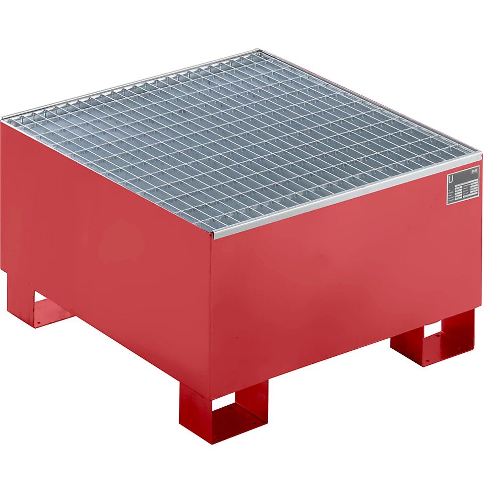 EUROKRAFTbasic Cubeto de retención de chapa acero, L x A x H 800 x 800 x 465 mm, rojo RAL 3000, con rejilla