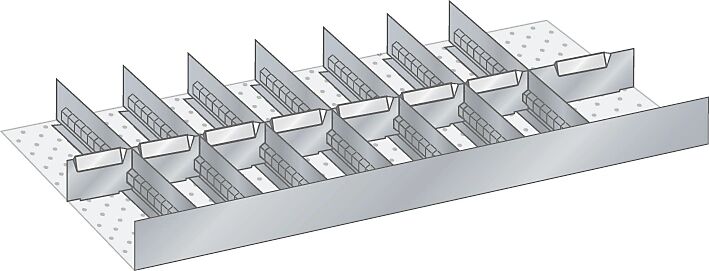 LISTA Juego de separadores de cajones, anchura 1000 mm, 8 paredes ranuradas, 8 chapas separadoras
