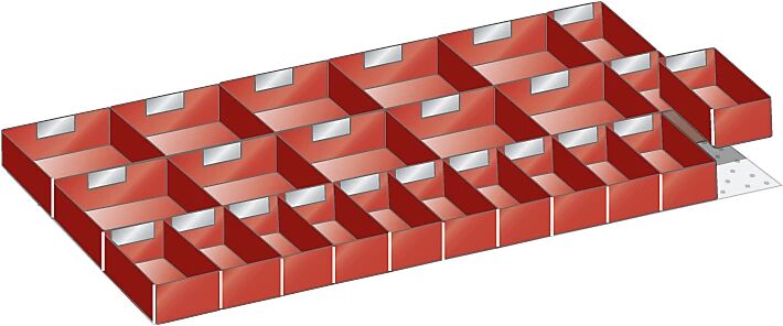 LISTA Juego de separadores de cajones, anchura 1000 mm, 23 cajas insertables, 1 escuadra distanciadora