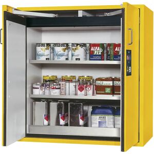 asecos Armario resistente al fuego de tipo 90 para sustancias peligrosas, de 2 puertas, H x A x P exteriores 1298 x 1200 x 615 mm, amarillo, acero inoxidable