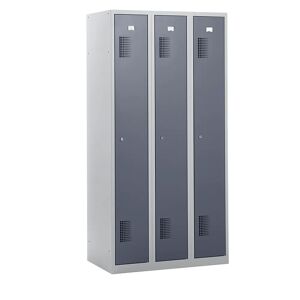 eurokraft basic Armario guardarropa AMSTERDAM, altura 1800 mm, anchura 900 mm, 3 compartimentos de 298 mm, con cerradura de cilindro, cuerpo en gris luminoso, puertas en gris basalto