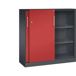 C+P Armario de puertas correderas ASISTO, altura 1292 mm, anchura 1200 mm, gris negruzco / rojo vivo