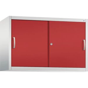 C+P Altillo con puertas correderas ACURADO, 1 balda, H x A x P 790 x 1200 x 400 mm, gris luminoso / rojo vivo