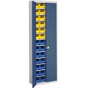 mauser Armario-almacén con cajas visualizables, H x A x P 2150 x 680 x 280 mm, bicolor, cuerpo gris, puertas en azul, 52 cajas