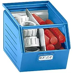 kaiserkraft Caja visualizable de chapa de acero, L x A x H 363 x 210 x 200 mm, con barra portante, azul luminoso