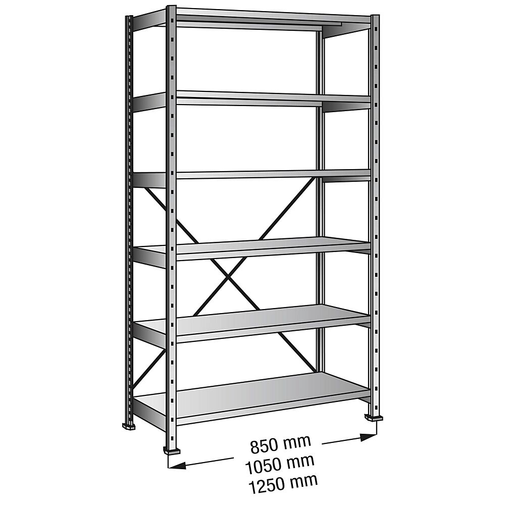 kaiserkraft Estantería ensamblable CLEANA, estantería básica, anchura de balda 1000 mm, 6 baldas, profundidad de balda 500 mm, carga por balda 170 kg