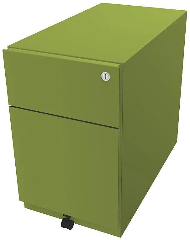 BISLEY Buck rodante Note™ con 1 archivador colgante y 1 cajón universal, H x A x P 495 x 300 x 565 mm, con tirador, verde