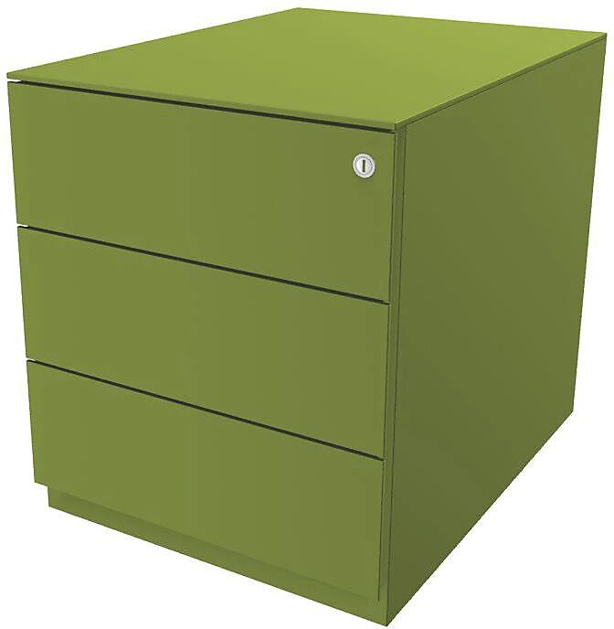 BISLEY Buck rodante Note™ con 3 cajones universales, H x A x P 502 x 420 x 565 mm, con tirador y cubierta, verde