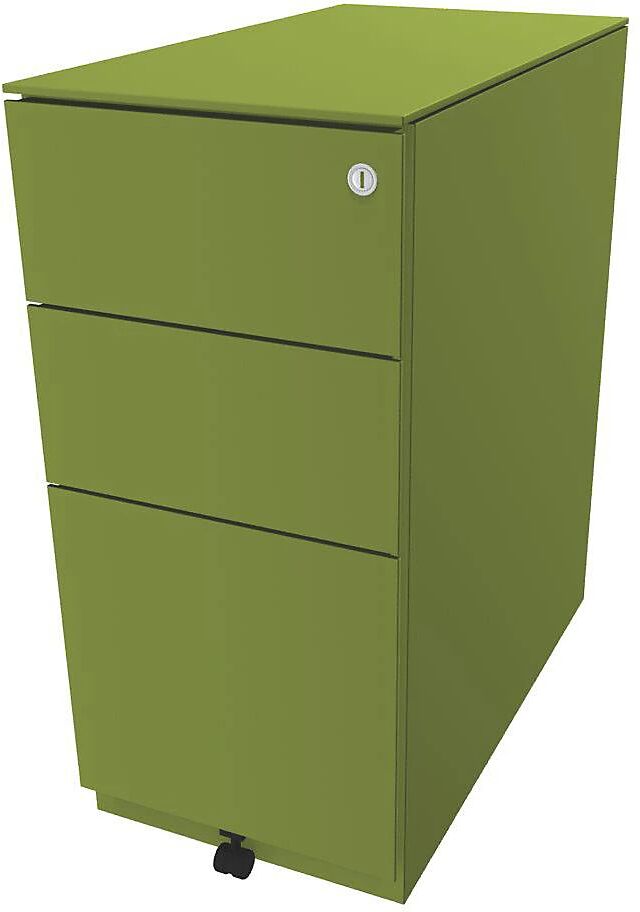 BISLEY Buck rodante Note™ con 2 cajones universales y 1 archivador colgante, H x A x P 652 x 300 x 565 mm, con cubierta, verde