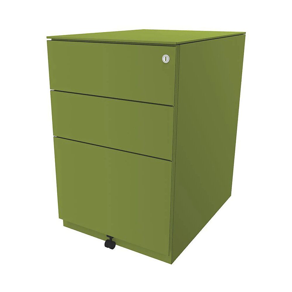 BISLEY Buck rodante Note™ con 2 cajones universales y 1 archivador colgante, H x A x P 652 x 420 x 565 mm, con cubierta, verde