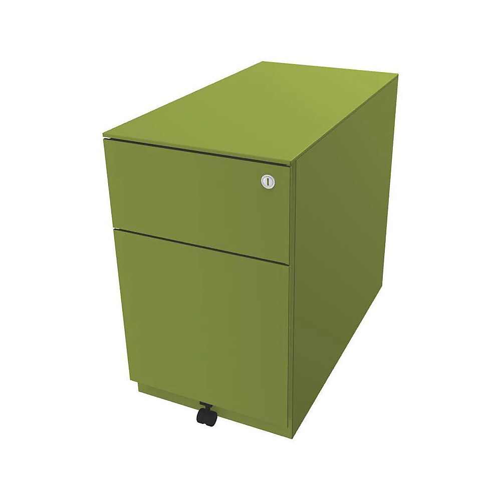 BISLEY Buck rodante Note™ con 1 archivador colgante y 1 cajón universal, H x A x P 502 x 300 x 565 mm, con tirador y cubierta, verde