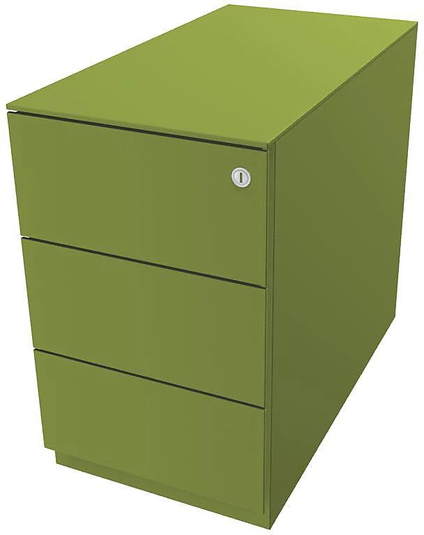 BISLEY Buck rodante Note™ con 3 cajones universales, H x A x P 502 x 300 x 565 mm, con tirador y cubierta, verde