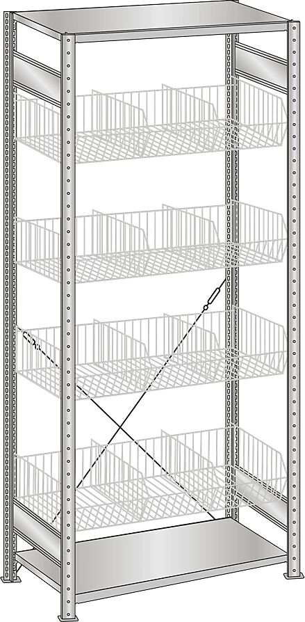 SCHULTE Estantería ensamblable con cestos de rejilla de alambre, galvanizada, A x P 1000 x 500 mm, con 4 cestos, estantería básica, altura 2000 mm