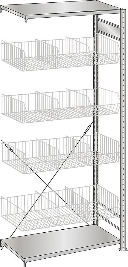 SCHULTE Estantería ensamblable con cestos de rejilla de alambre, galvanizada, A x P 1000 x 500 mm, con 4 cestos, estantería de ampliación, altura 2000 mm