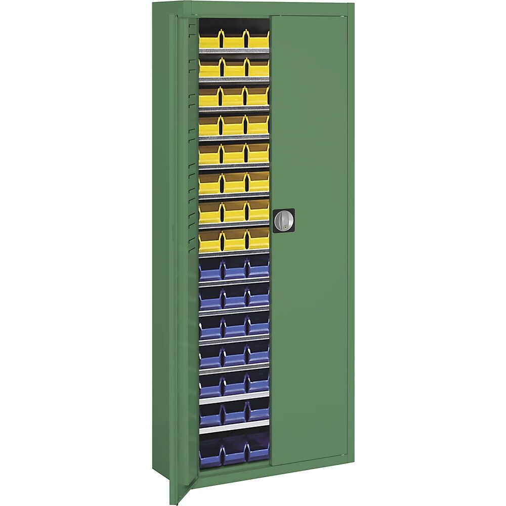 mauser Armario-almacén con cajas visualizables, H x A x P 1740 x 680 x 280 mm, monocolor, verde, 90 cajas