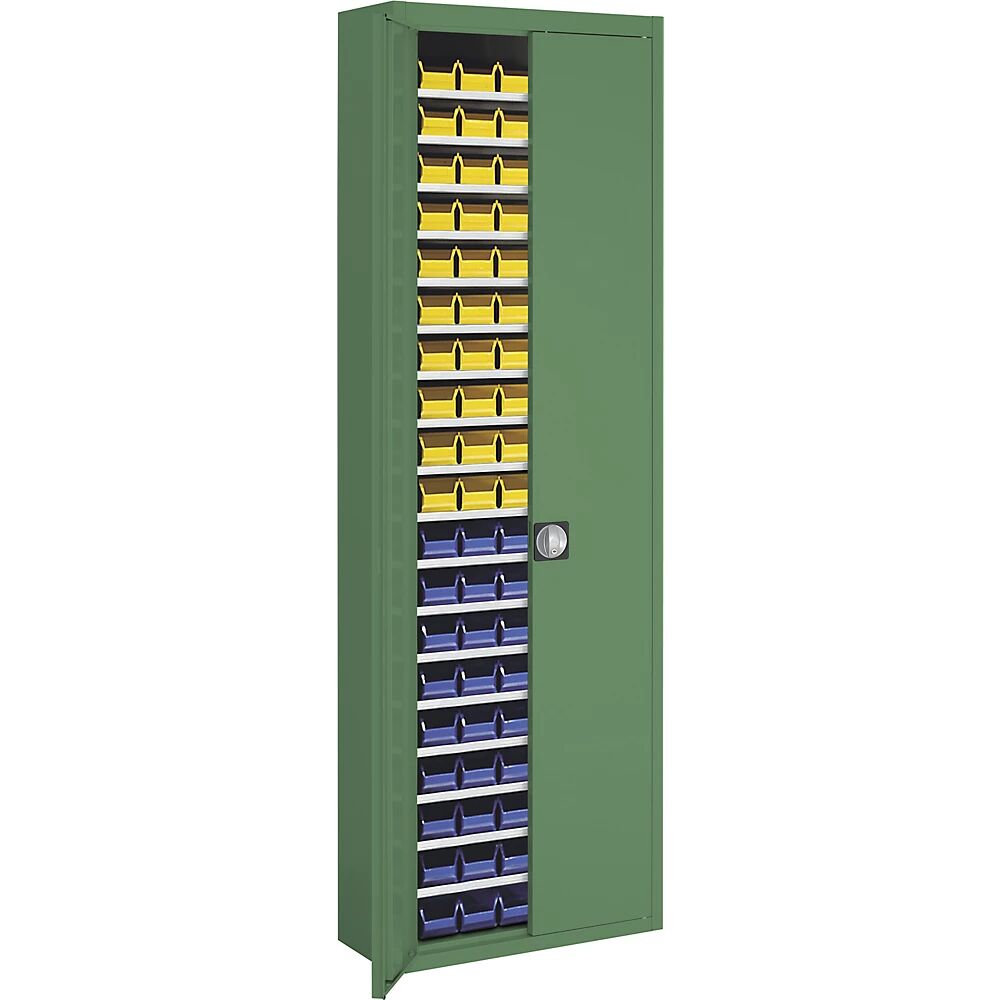 mauser Armario-almacén con cajas visualizables, H x A x P 2150 x 680 x 280 mm, monocolor, verde, 114 cajas