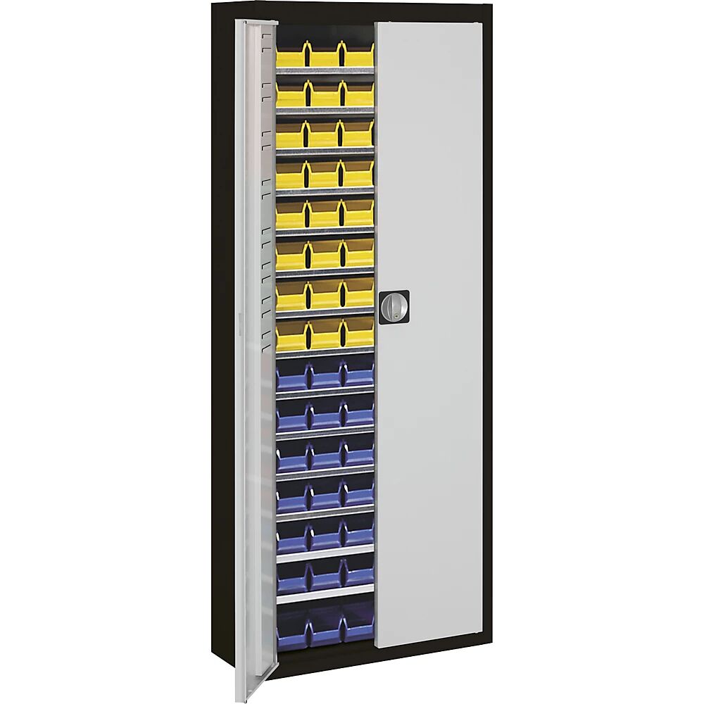 mauser Armario-almacén con cajas visualizables, H x A x P 1740 x 680 x 280 mm, bicolor, cuerpo negro, puertas en gris, 90 cajas