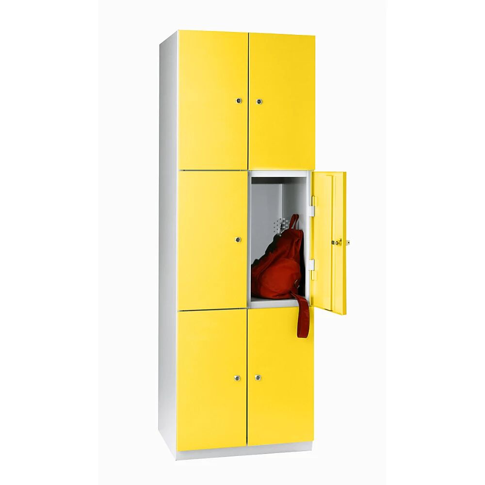 Wolf Armario de compartimentos, 6 compartimentos, 1800 x 600 x 500 mm, puertas en amarillo zinc