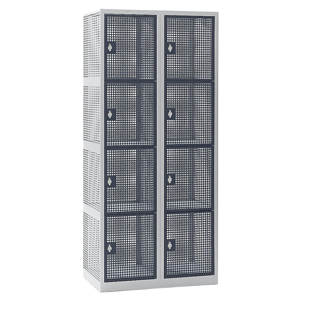 eurokraft pro Taquilla de chapa perforada, 800 mm de anchura, compartimento 400 mm, 8 módulos, para candado, puertas en gris basalto