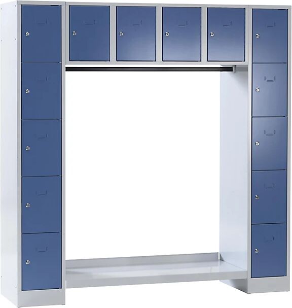 Wolf Perchero modular, abierto, H x A total 1850 x 1800 mm, 14 compartimentos, azul colombino