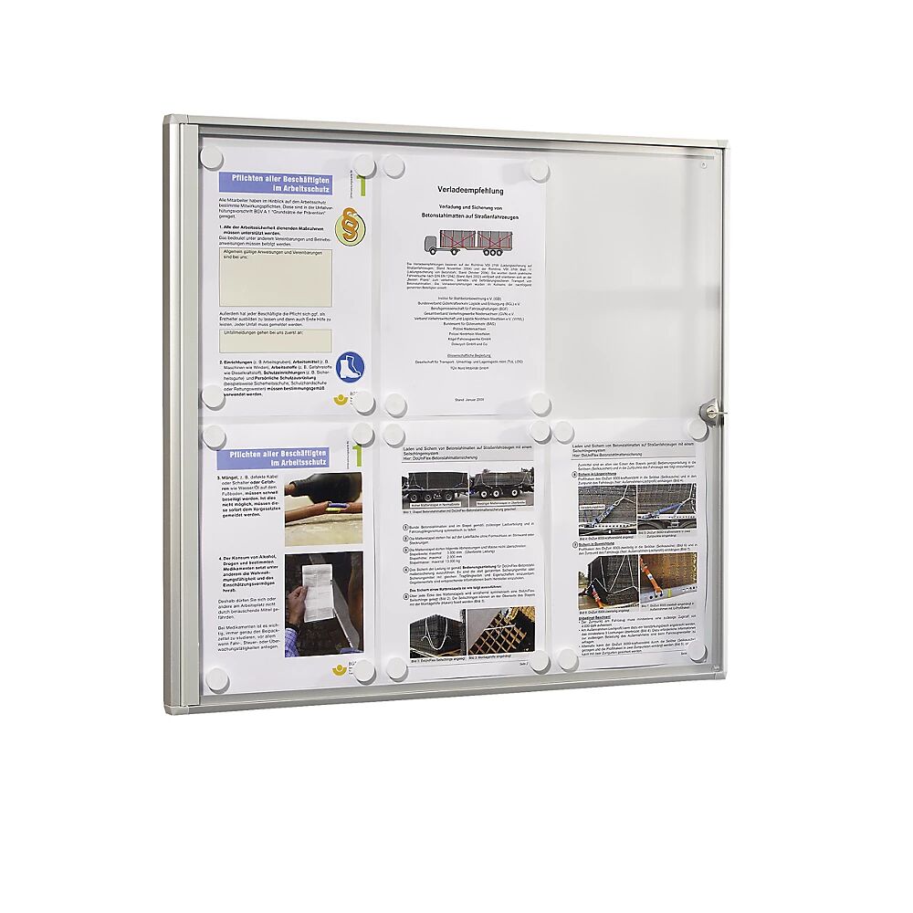 eurokraft basic Vitrina informativa para interiores, pared posterior de metal, 6 hojas DIN A4, H x A 655 x 711 mm
