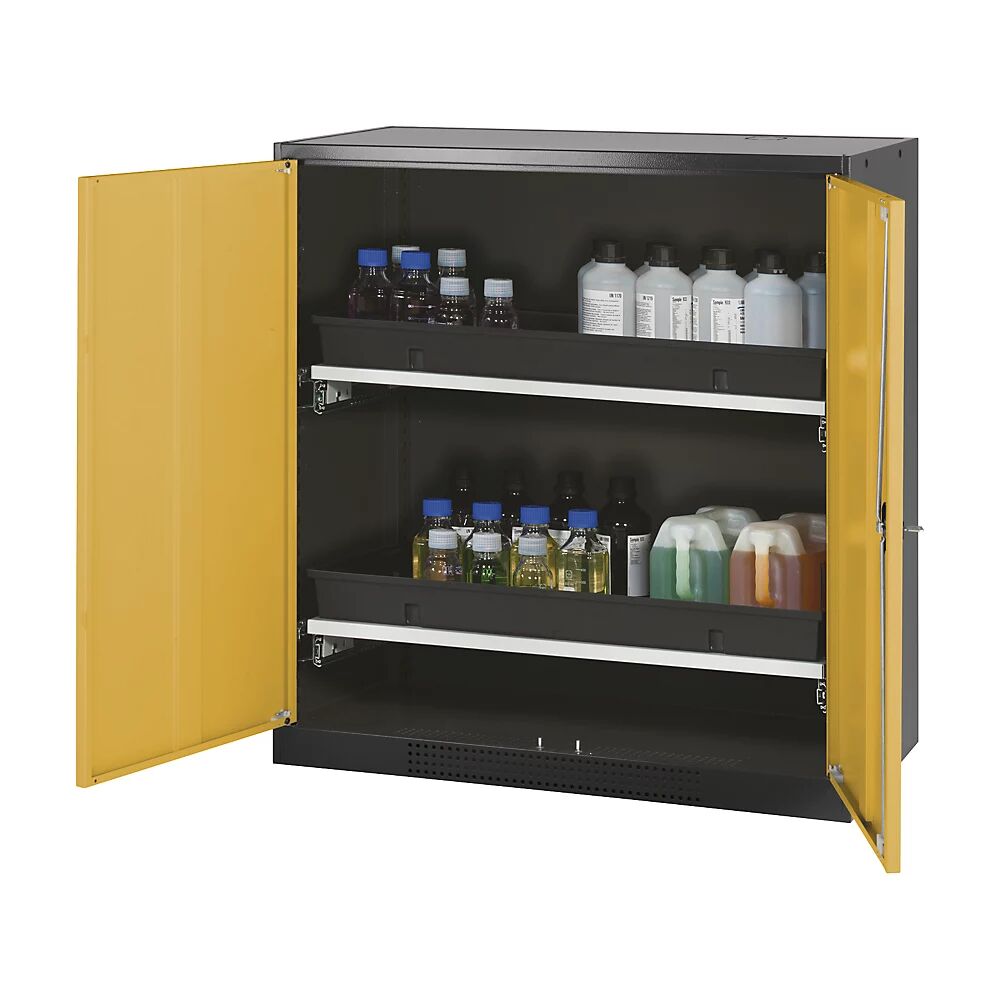 asecos Armario de laboratorio para productos químicos, 2 puerta, de media altura, 2 bandejas extraíbles, sin ventanilla, amarillo