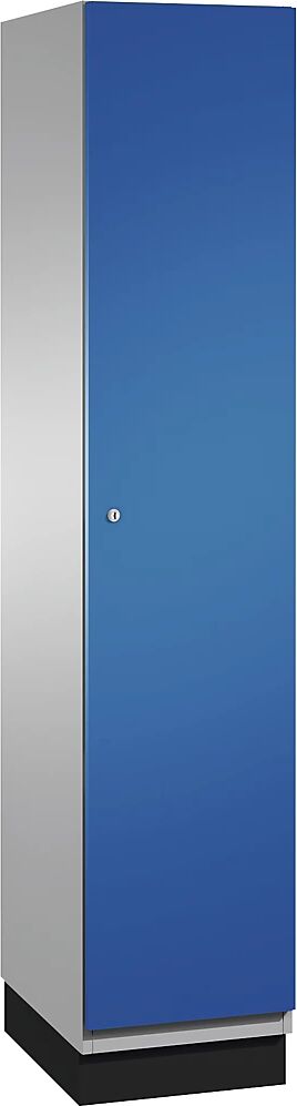 C+P Armario guardarropa con puertas de chapa de acero CAMBIO, 1 compartimento, anchura 400 mm, cuerpo aluminio blanco / puerta azul genciana