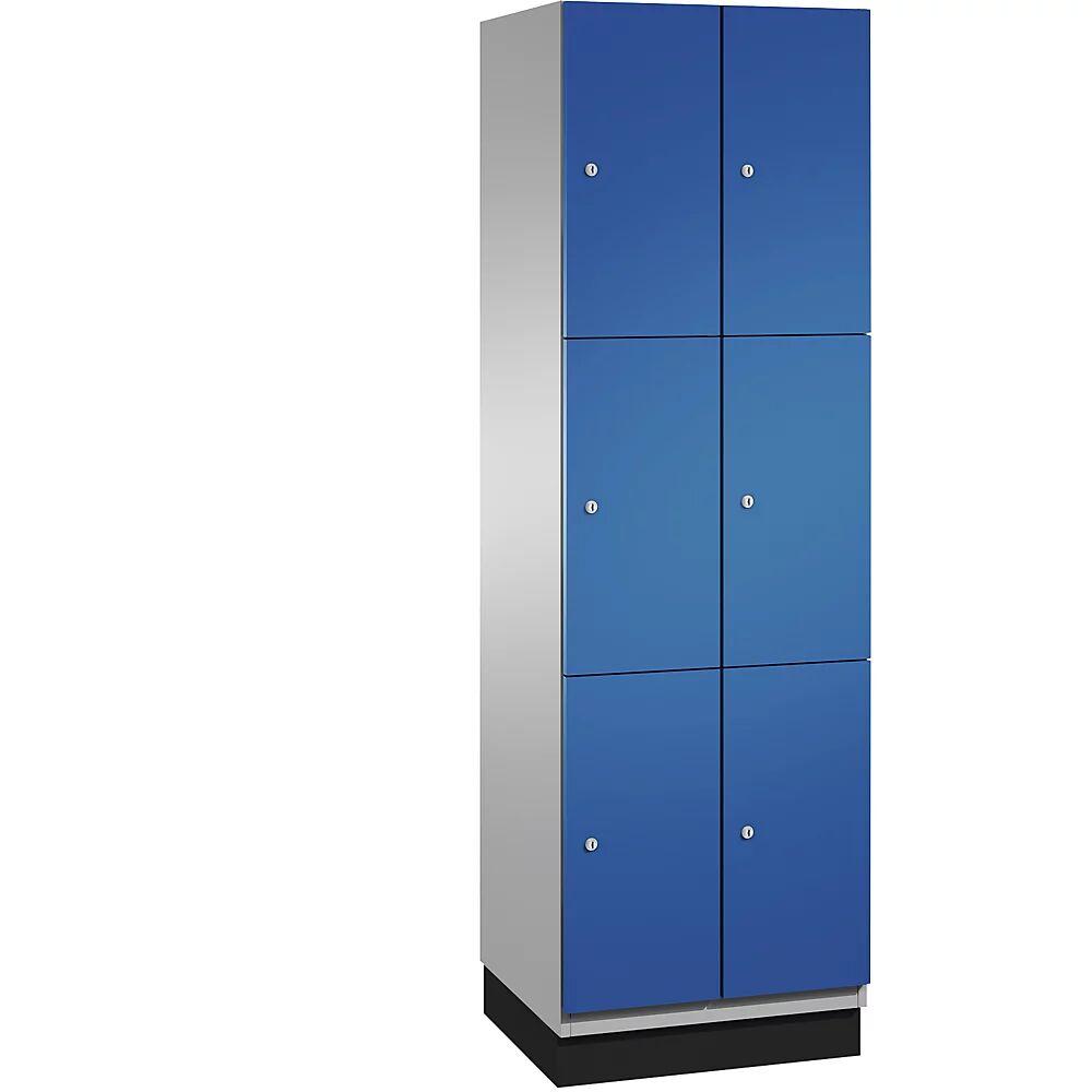 C+P Armario de compartimentos bajo llave CAMBIO con puertas de chapa de acero, 6 compartimentos de 600 mm de anchura, cuerpo aluminio blanco / puerta azul genciana