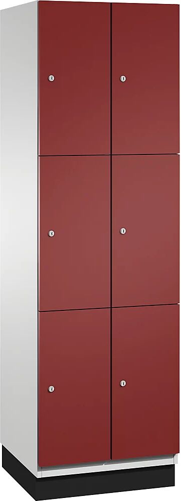 C+P Armario de compartimentos bajo llave CAMBIO con puertas de chapa de acero, 6 compartimentos de 600 mm de anchura, cuerpo gris luminoso / puerta rojo rubí