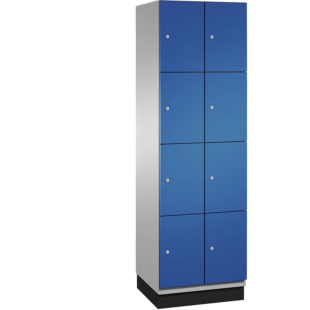 C+P Armario de compartimentos bajo llave CAMBIO con puertas de chapa de acero, 8 compartimentos de 600 mm de anchura, cuerpo aluminio blanco / puerta azul genciana