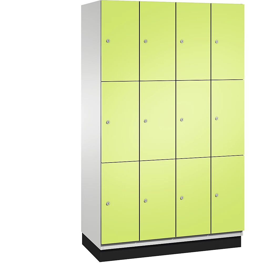 C+P Armario de compartimentos bajo llave CAMBIO con puertas de chapa de acero, 12 compartimentos de 1200 mm de anchura, cuerpo gris luminoso / puerta verde pistacho, altura de compartimento 616,6 mm