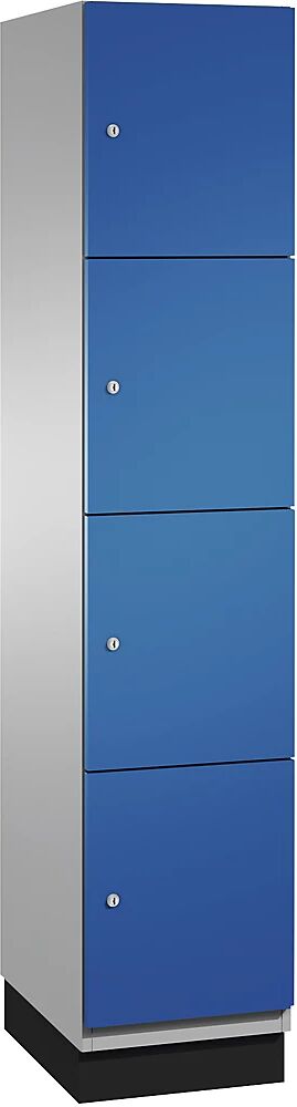 C+P Armario de compartimentos bajo llave CAMBIO con puertas de chapa de acero, 4 compartimentos de 400 mm de anchura, cuerpo aluminio blanco / puerta azul genciana