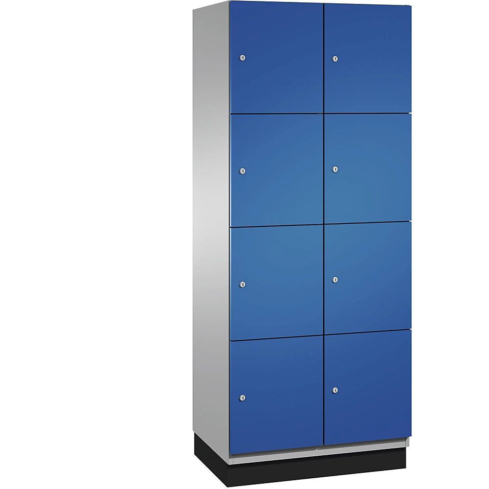 C+P Armario de compartimentos bajo llave CAMBIO con puertas de chapa de acero, 8 compartimentos de 800 mm de anchura, cuerpo aluminio blanco / puerta azul genciana