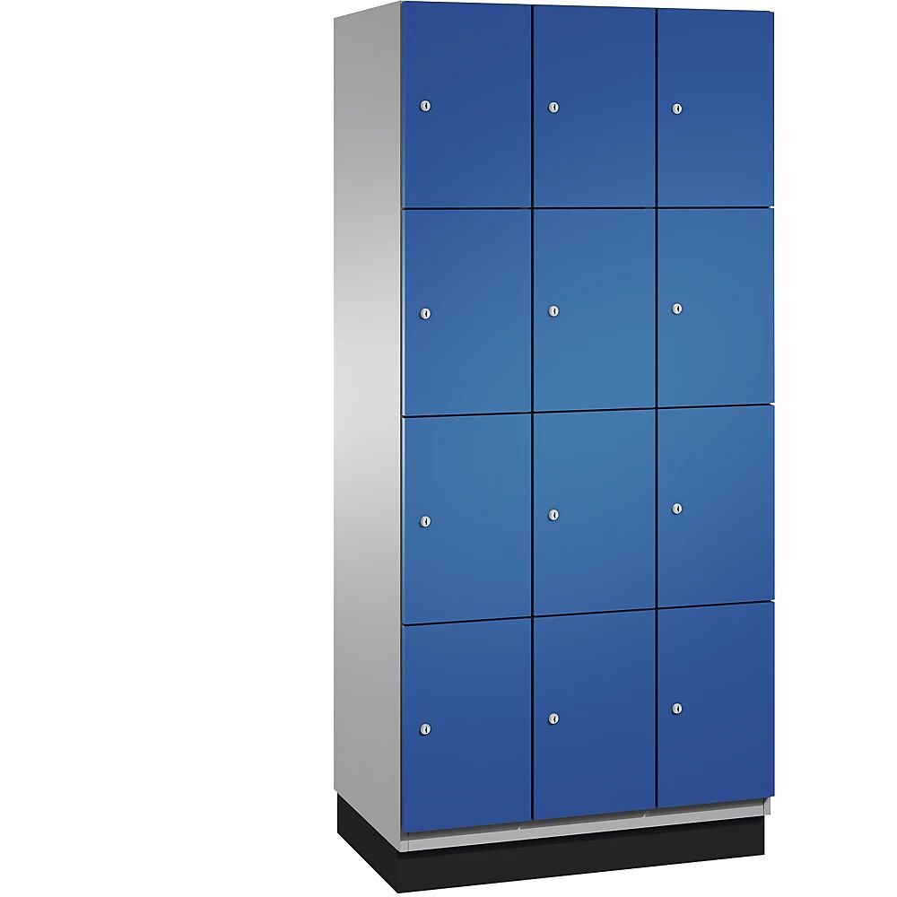 C+P Armario de compartimentos bajo llave CAMBIO con puertas de chapa de acero, 12 compartimentos de 900 mm de anchura, cuerpo aluminio blanco / puerta azul genciana