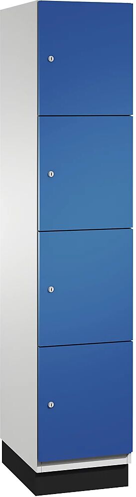 C+P Armario de compartimentos bajo llave CAMBIO con puertas de chapa de acero, 4 compartimentos de 400 mm de anchura, cuerpo gris luminoso / puerta azul genciana