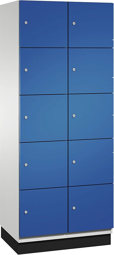 C+P Armario de compartimentos bajo llave CAMBIO con puertas de chapa de acero, 10 compartimentos de 800 mm de anchura, cuerpo gris luminoso / puerta azul genciana