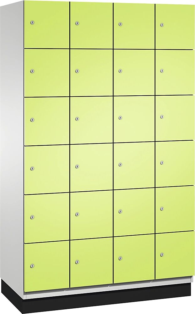 C+P Armario de compartimentos bajo llave CAMBIO con puertas de chapa de acero, 24 compartimentos de 1200 mm de anchura, cuerpo gris luminoso / puerta verde pistacho