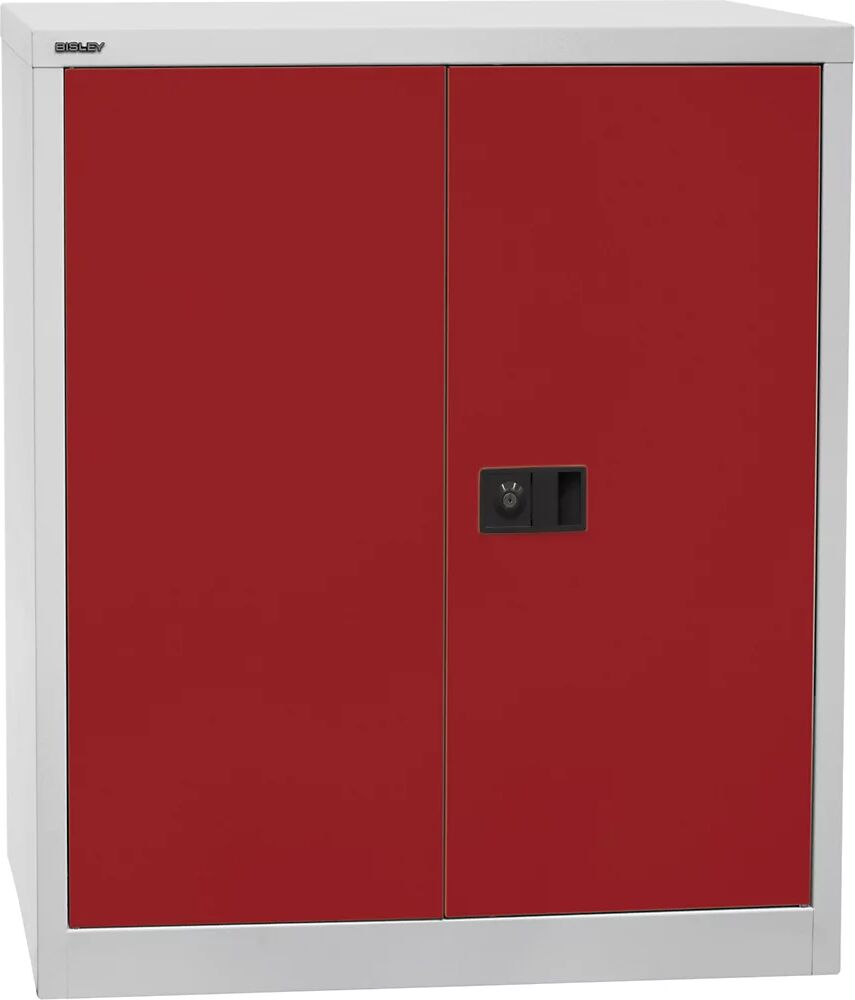 BISLEY Armario de puertas batientes UNIVERSAL, H x A x P 1000 x 914 x 400 mm, 1 balda, 2 pisos de archivadores, gris luminoso / rojo cardenal