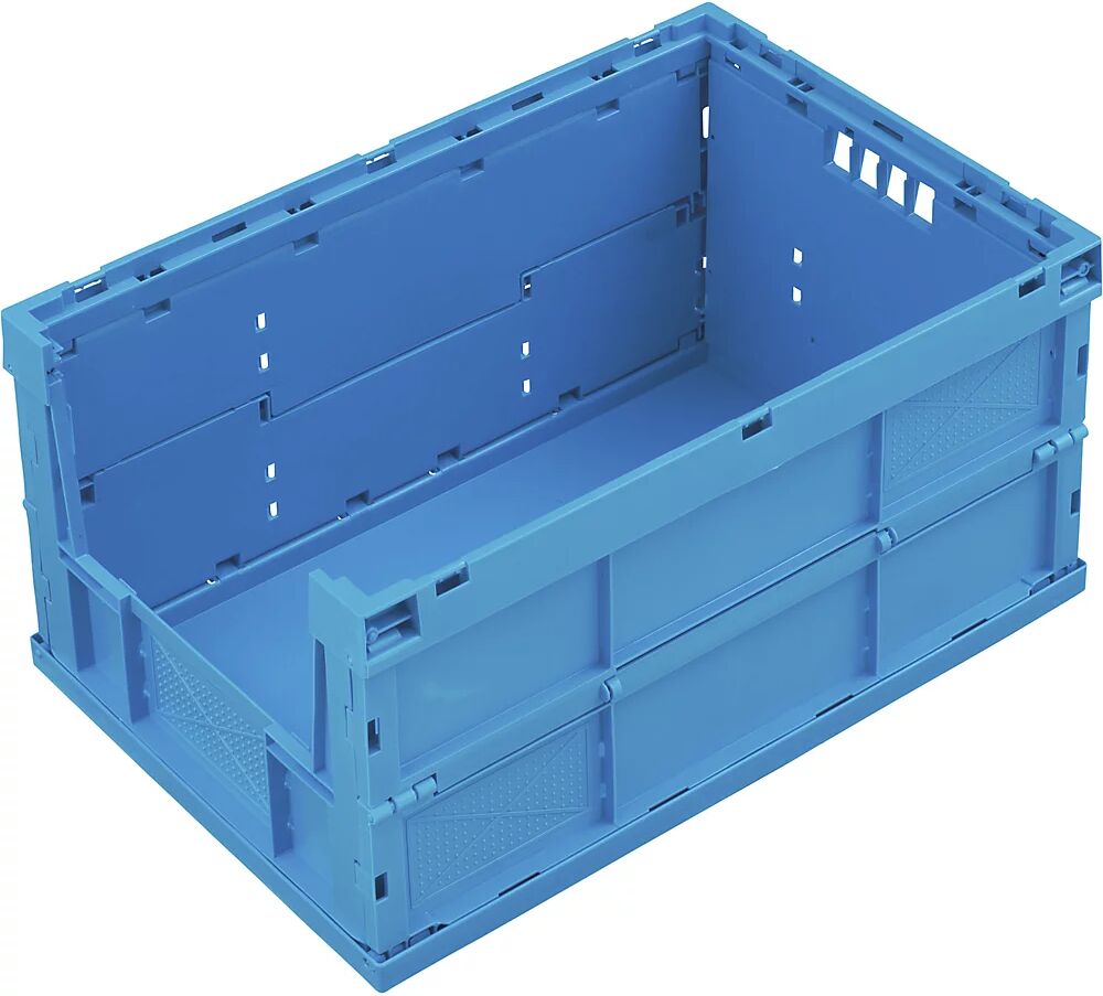 kaiserkraft Caja plegable de polipropileno, capacidad 63 l, azul, cerrado con abertura de extracción frontal