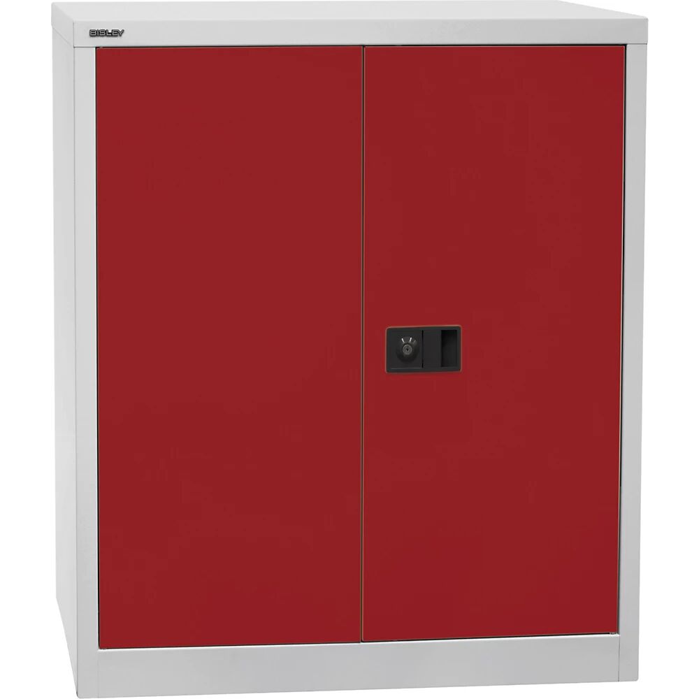 BISLEY Armario de puertas batientes UNIVERSAL, H x A x P 1000 x 914 x 400 mm, 1 balda galvanizada, 2 pisos de archivadores, gris luminoso / rojo cardenal