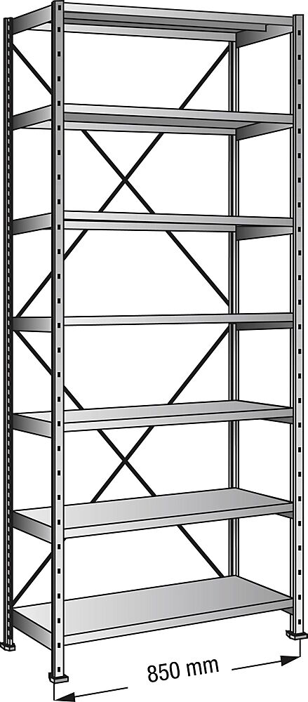 kaiserkraft Estantería ensamblable, galvanizada, 7 baldas, altura 2640 mm, anchura de balda 800 mm, profundidad 1000 mm, estantería básica