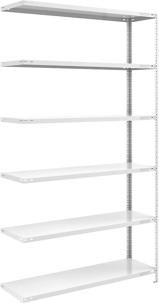 eurokraft pro Estantería atornillable, construcción ligera, revestida de plástico, altura de estantería 2500 mm, anchura de balda 1300 mm, profundidad 500 mm, estantería de ampliación